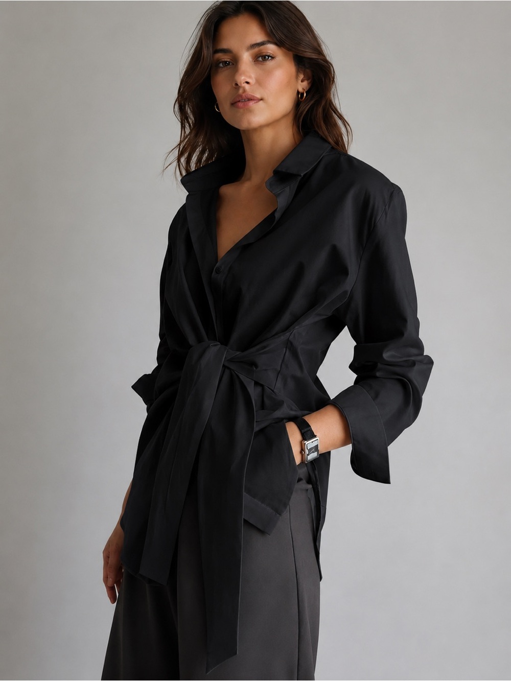 211 Button Down Tied Long Shirt